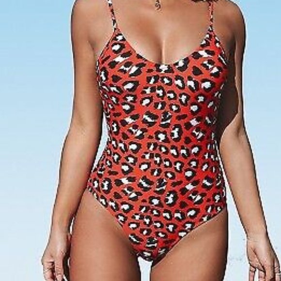 Cupshe Other - Cupshe Women’s Red Leopard Print One Piece Swimsuit Cutout Back Swimwear LARGE